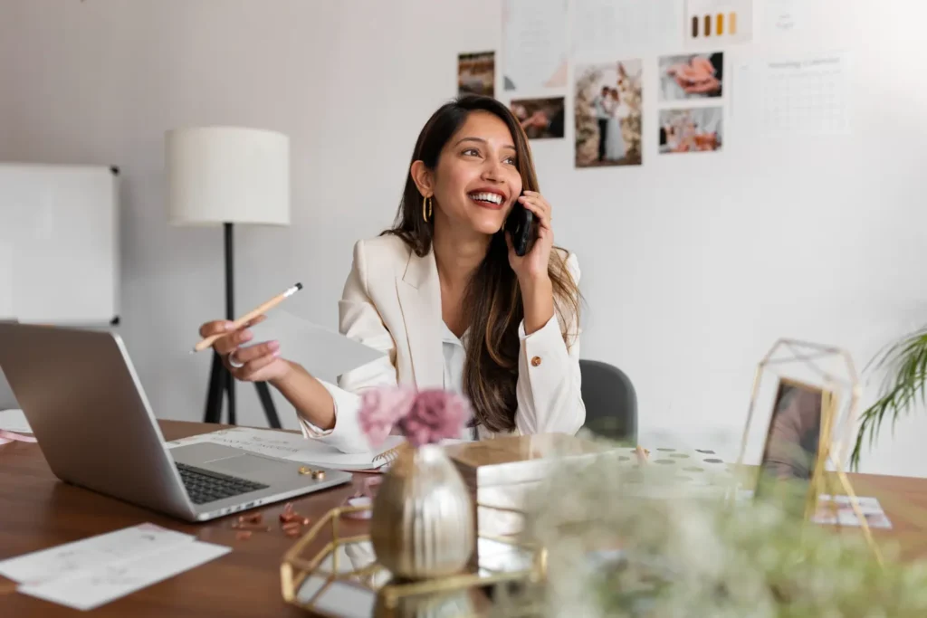 Woman working and talking in phone