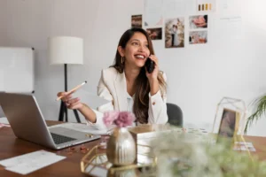 Woman working and talking in phone
