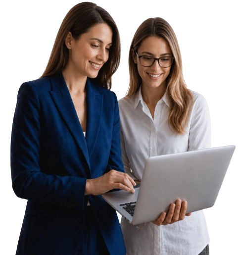 Two young business woman looking to a laptop